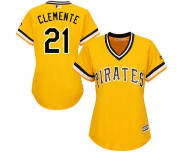 Pirates #21 Roberto Clemente Gold Alternate Women's Stitched Baseball Jersey