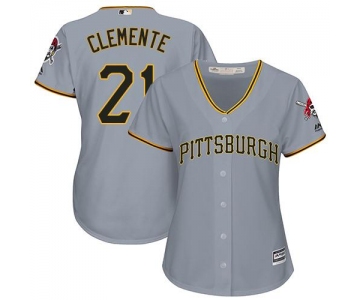 Pirates #21 Roberto Clemente Grey Road Women's Stitched Baseball Jersey