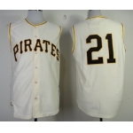 Pittsburgh Pirates #21 Roberto Clemente 1960 Cream Sleeveless Throwback Jersey