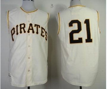 Pittsburgh Pirates #21 Roberto Clemente 1960 Cream Sleeveless Throwback Jersey