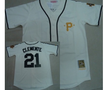 Pittsburgh Pirates #21 Roberto Clemente Cream Throwback Jersey