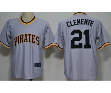 Pittsburgh Pirates #21 Roberto Clemente Gray Throwback Jersey