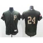 Men's Pittsburgh Pirates #24 Barry Bonds Retired Green Salute to Service 2016 Flexbase Majestic Baseball Jersey