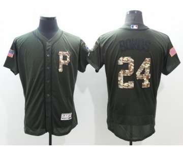 Men's Pittsburgh Pirates #24 Barry Bonds Retired Green Salute to Service 2016 Flexbase Majestic Baseball Jersey