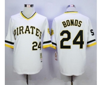 Men's Pittsburgh Pirates #24 Barry Bonds White Pullover Throwback Stitched MLB Jersey By Mitchell & Ness