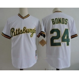 Men's Pittsburgh Pirates #24 Barry Bonds White with GREEN name number Stitched MLB Majestic Cooperstown Collection Jersey