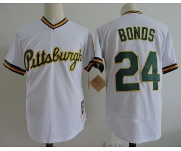 Men's Pittsburgh Pirates #24 Barry Bonds White with GREEN name number Stitched MLB Majestic Cooperstown Collection Jersey