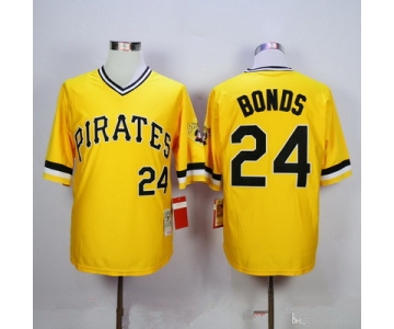 Men's Pittsburgh Pirates #24 Barry Bonds Yellow Pullover Throwback Stitched MLB Jersey By Mitchell & Ness