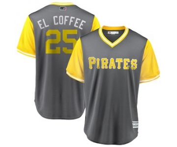 Men's Pittsburgh Pirates 25 Gregory Polanco El Coffee Majestic Gray 2018 Players' Weekend Cool Base Jersey