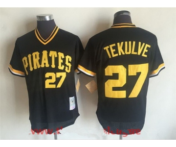 Men's Pittsburgh Pirates #27 Kent Tekulve Black Mesh Batting Practice Throwback Jersey By Mitchell & Ness