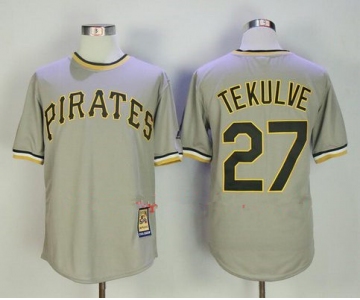 Men's Pittsburgh Pirates #27 Kent Tekulve Gray Pullover Stitched MLB Majestic Cooperstown Collection Jersey