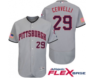 Men's Pittsburgh Pirates #29 Francisco Cervelli Gray Stars & Stripes Fashion Independence Day Stitched MLB Majestic Flex Base Jersey
