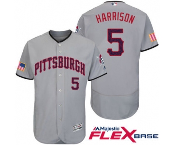 Men's Pittsburgh Pirates #5 Josh Harrison Gray Stars & Stripes Fashion Independence Day Stitched MLB Majestic Flex Base Jersey