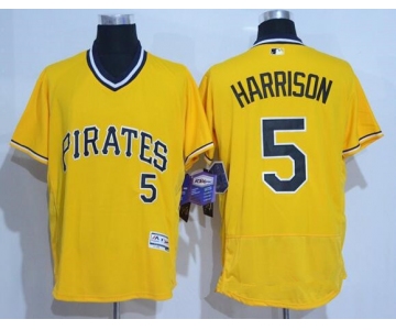 Men's Pittsburgh Pirates #5 Josh Harrison Yellow Pullover Stitched MLB 2016 Majestic Flex Base Jersey