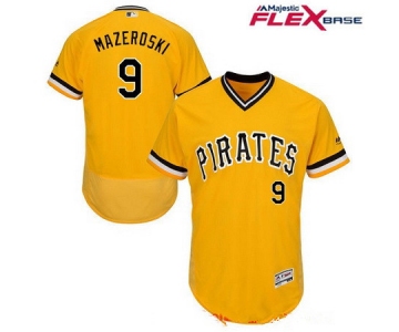 Men's Pittsburgh Pirates #9 Bill Mazeroski Yellow Pullover Stitched MLB Majestic Flex Base Jersey