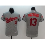 Men's Baltimore Orioles #13 Manny Machado Gray Fashion Stars & Stripes 2016 Flexbase MLB Independence Day Jersey