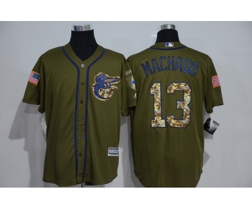 Men's Baltimore Orioles #13 Manny Machado Green Salute to Service Majestic Baseball Jersey