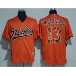 Men's Baltimore Orioles #13 Manny Machado Orange Team Logo Ornamented Stitched MLB Majestic Cool Base Jersey