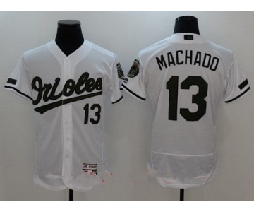 Men's Baltimore Orioles #13 Manny Machado White With Green Memorial Day Stitched MLB Majestic Flex Base Jersey