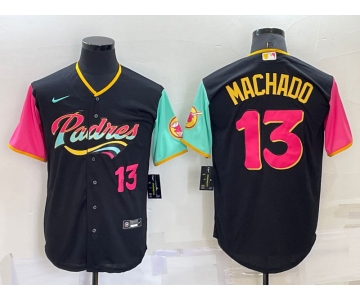 Men's San Diego Padres #13 Manny Machado Black Number 2022 City Connect Cool Base Stitched Jersey