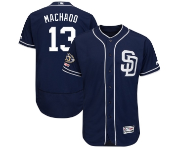 Men's San Diego Padres 13 Manny Machado Navy 50th Anniversary and 150th Patch FlexBase Jersey