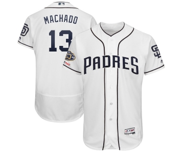 Men's San Diego Padres 13 Manny Machado White 50th Anniversary and 150th Patch FlexBase Jersey