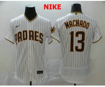 Men's San Diego Padres #13 Manny Machado White Pinstripe Stitched MLB Flex Base Nike Jersey