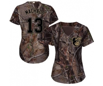 Orioles #13 Manny Machado Camo Realtree Collection Cool Base Women's Stitched Baseball Jersey