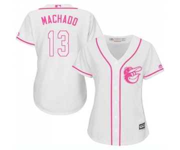 Orioles #13 Manny Machado White Pink Fashion Women's Stitched Baseball Jersey