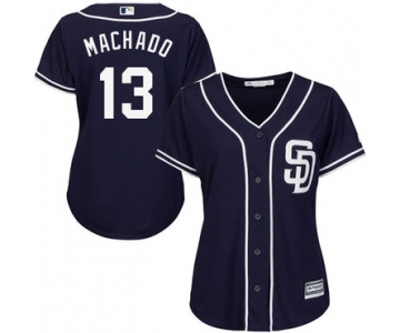 Padres #13 Manny Machado Navy Blue Alternate Women's Stitched Baseball Jersey