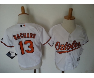 Toddler Baltimore Orioles #13 Manny Machado White Home MLB Majestic Baseball Jersey