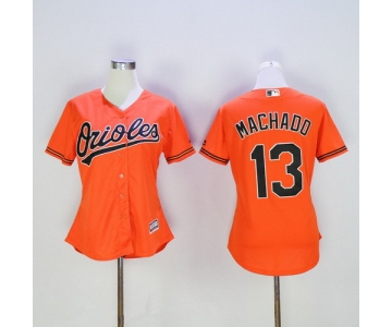 Women's Baltimore Orioles #13 Manny Machado Orange Stitched MLB Majestic Cool Base Jersey