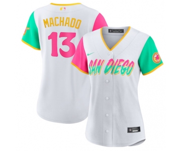 Women's San Diego Padres #13 Manny Machado White 2022 City Connect Cool Base Stitched Baseball Jersey(Run Small)