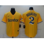 Men's Boston Red Sox #2 Xander Bogaerts Gold No Name 2021 City Connect Stitched MLB Cool Base Nike Jersey