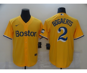 Men's Boston Red Sox #2 Xander Bogaerts Gold No Name 2021 City Connect Stitched MLB Cool Base Nike Jersey