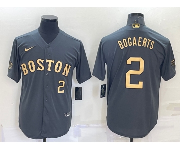 Men's Boston Red Sox #2 Xander Bogaerts Number Grey 2022 All Star Stitched Cool Base Nike Jersey