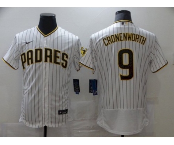 Men San Diego Padres 9 Cronenworth White stripe Elite 2021 Nike MLB Jersey