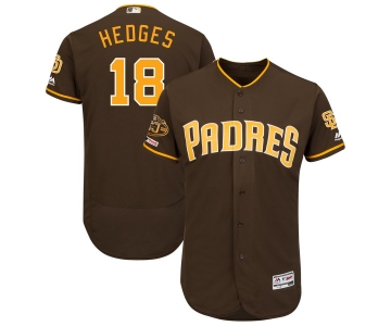 Men's San Diego Padres 18 Austin Hedges Brown 50th Anniversary and 150th Patch FlexBase Jersey
