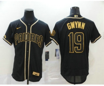 Men's San Diego Padres #19 Tony Gwynn Black With Gold Stitched MLB Flex Base Nike Jersey