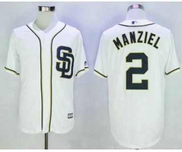 Men's San Diego Padres #2 Johnny Manziel White Home Stitched MLB 2016 Majestic Flex Base Jersey