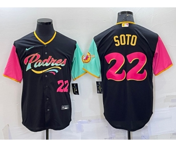 Men's San Diego Padres #22 Juan Soto Number Black 2022 City Connect Cool Base Stitched Jersey