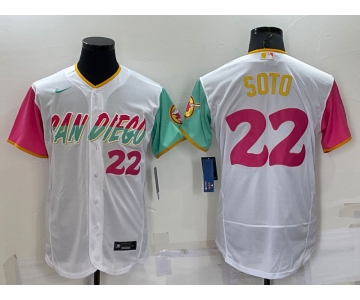 Men's San Diego Padres #22 Juan Soto Number White 2022 City Connect Flex Base Stitched Jersey