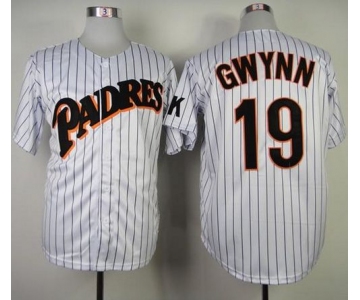 Mitchell and Ness San Diego Padres #19 Tony Gwynn White(Blue strip) Stitched Throwback MLB Jersey