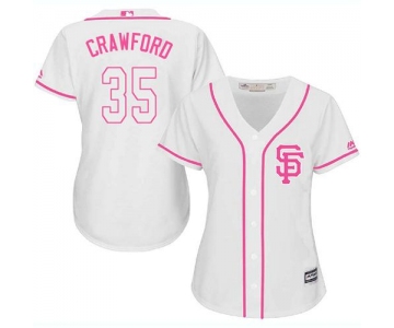 Giants #35 Brandon Crawford White Pink Fashion Women's Stitched Baseball Jersey