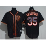 Men's San Francisco Giants #35 Brandon Crawford Black SF USA Flag Fashion Stitched MLB Majestic Cool Base Jersey