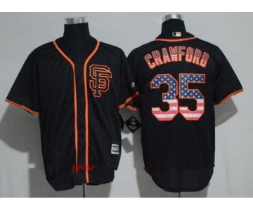 Men's San Francisco Giants #35 Brandon Crawford Black SF USA Flag Fashion Stitched MLB Majestic Cool Base Jersey