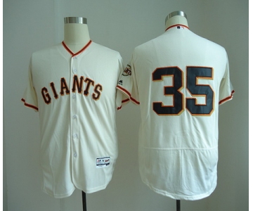 Men's San Francisco Giants #35 Brandon Crawford No Name Cream Home Stitched MLB Majestic Flex Base Jersey