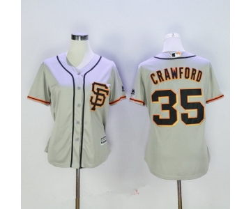 Women's San Francisco Giants #35 Brandon Crawford Gray SF Stitched MLB Majestic Cool Base Jersey
