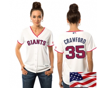 Women's San Francisco Giants #35 Brandon Crawford White Stars & Stripes Fashion Independence Day Stitched MLB Majestic Cool Base Jersey
