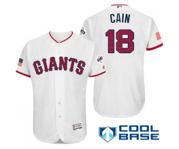 Men's San Francisco Giants #18 Matt Cain White Stars & Stripes Fashion Independence Day Stitched MLB Majestic Cool Base Jersey